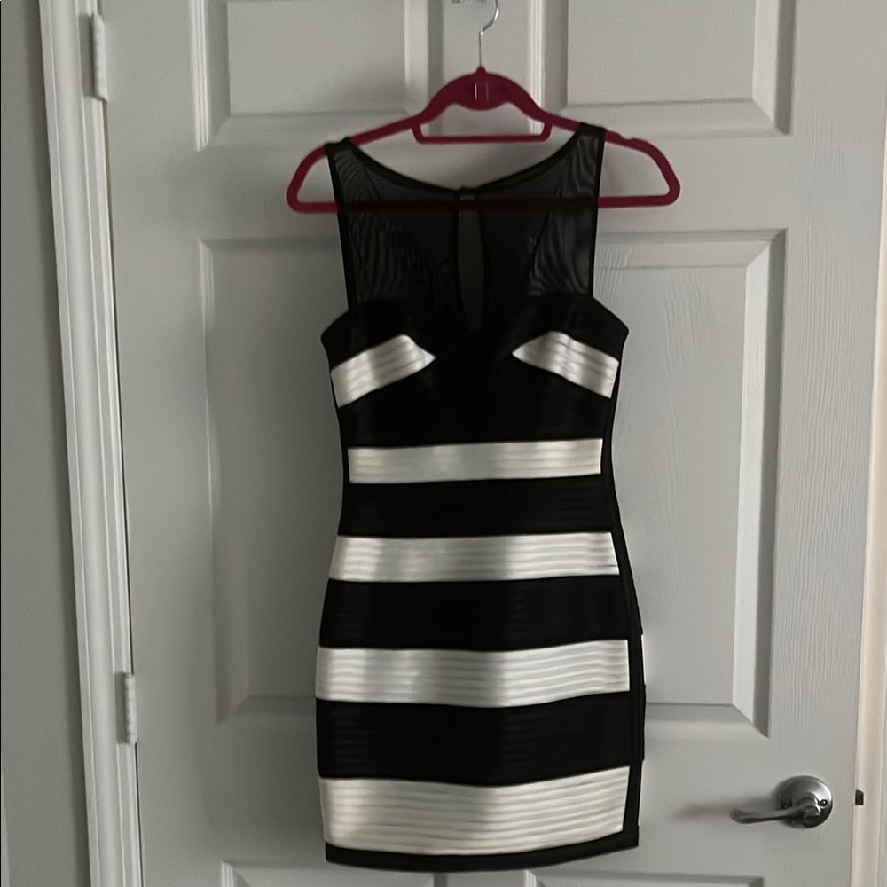 Elegant Black and White Striped Dress